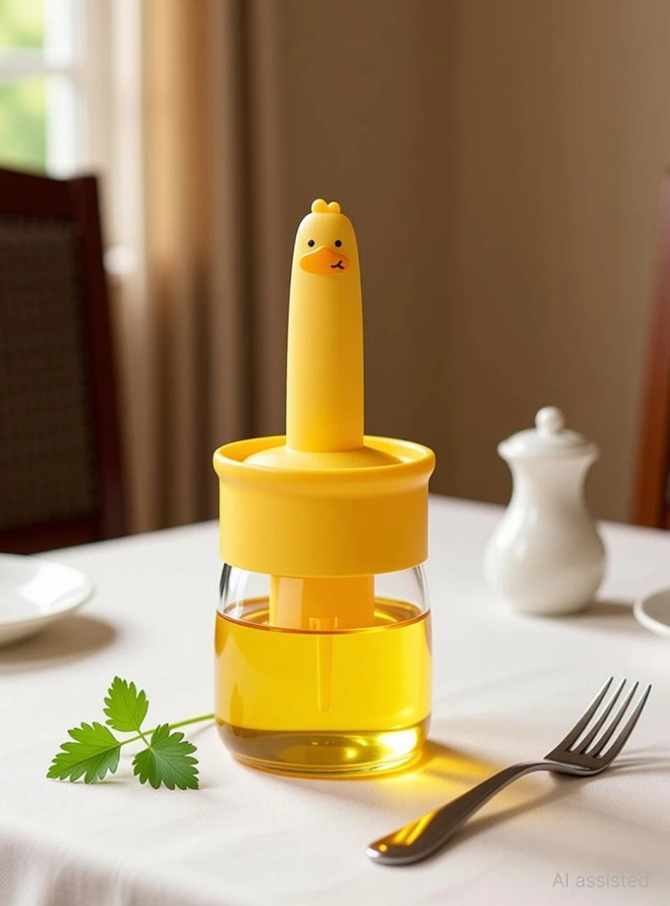 2-in-1 Oil Dispenser & Silicone Basting Brush Bottle – Cute Duck Design for BBQ, Baking & Cooking