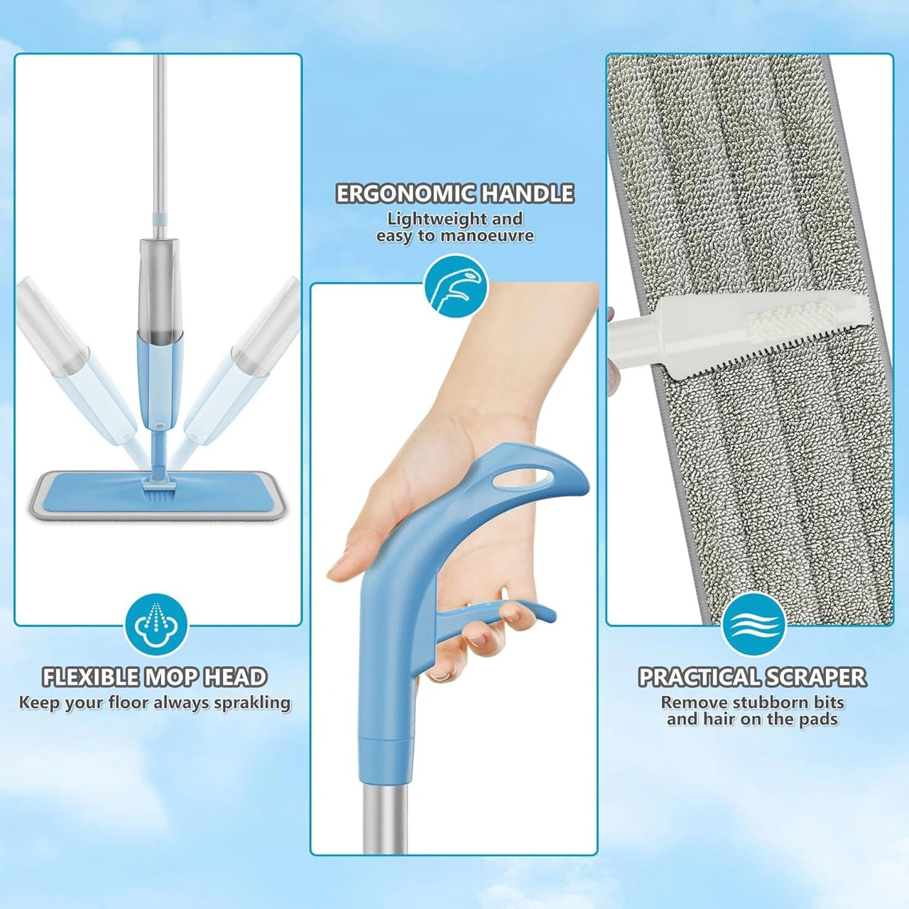 2-in-1 Spray Mop with Built-in Water Tank & Reusable Microfiber Pad – Floor Cleaning Mop for Tile, Wood & Laminate