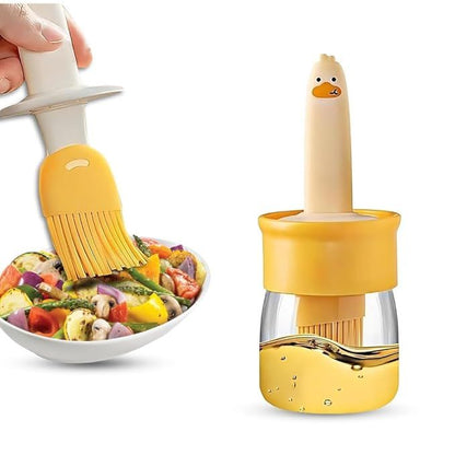 Cute Oil Brush Bottle with Glass Jar | Leakproof Kitchen Basting Brush for BBQ, Baking & Cooking