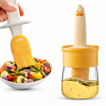 2-in-1 Oil Dispenser & Silicone Basting Brush Bottle – Cute Duck Design for BBQ, Baking & Cooking