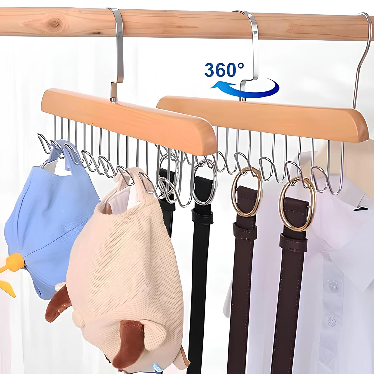 2pc-Premium Space-Saving Cascading Clothes Hanger Organizer – 360° Rotating Closet Storage Rack (8 Hooks)