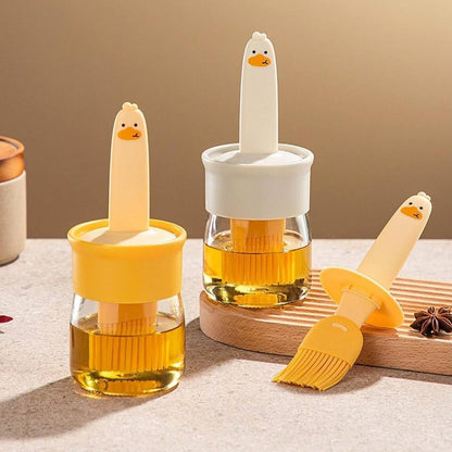 Cute Oil Brush Bottle with Glass Jar | Leakproof Kitchen Basting Brush for BBQ, Baking & Cooking