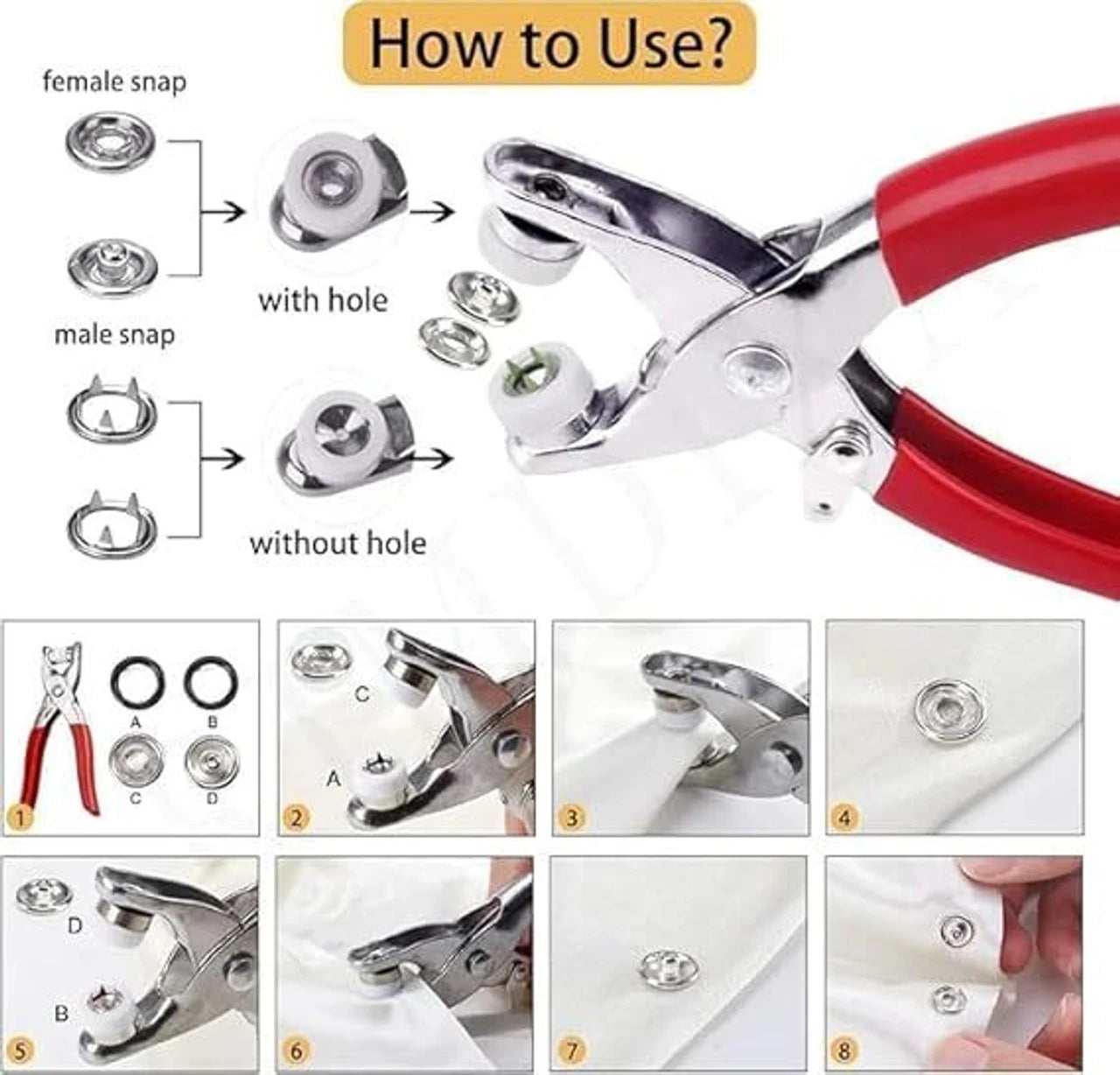 Premium Metal Snap Fastener Kit with Installation Pliers – 100 Piece Heavy-Duty Press Stud Button Set for Leather, Fabric & DIY Crafts