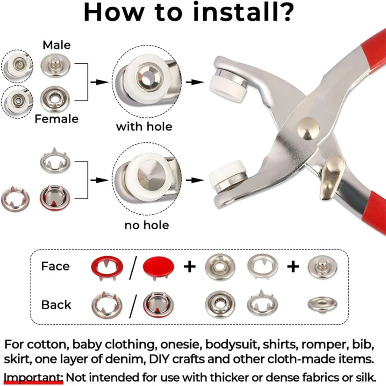 Premium Metal Snap Fastener Kit with Installation Pliers – 100 Piece Heavy-Duty Press Stud Button Set for Leather, Fabric & DIY Crafts
