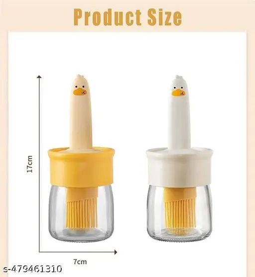 Cute Oil Brush Bottle with Glass Jar | Leakproof Kitchen Basting Brush for BBQ, Baking & Cooking