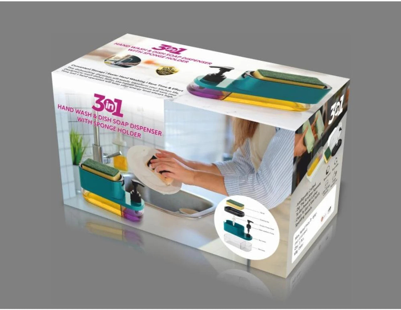 3-in-1 Kitchen Soap Dispenser with Sponge Holder | Press Pump Liquid Soap Organizer
