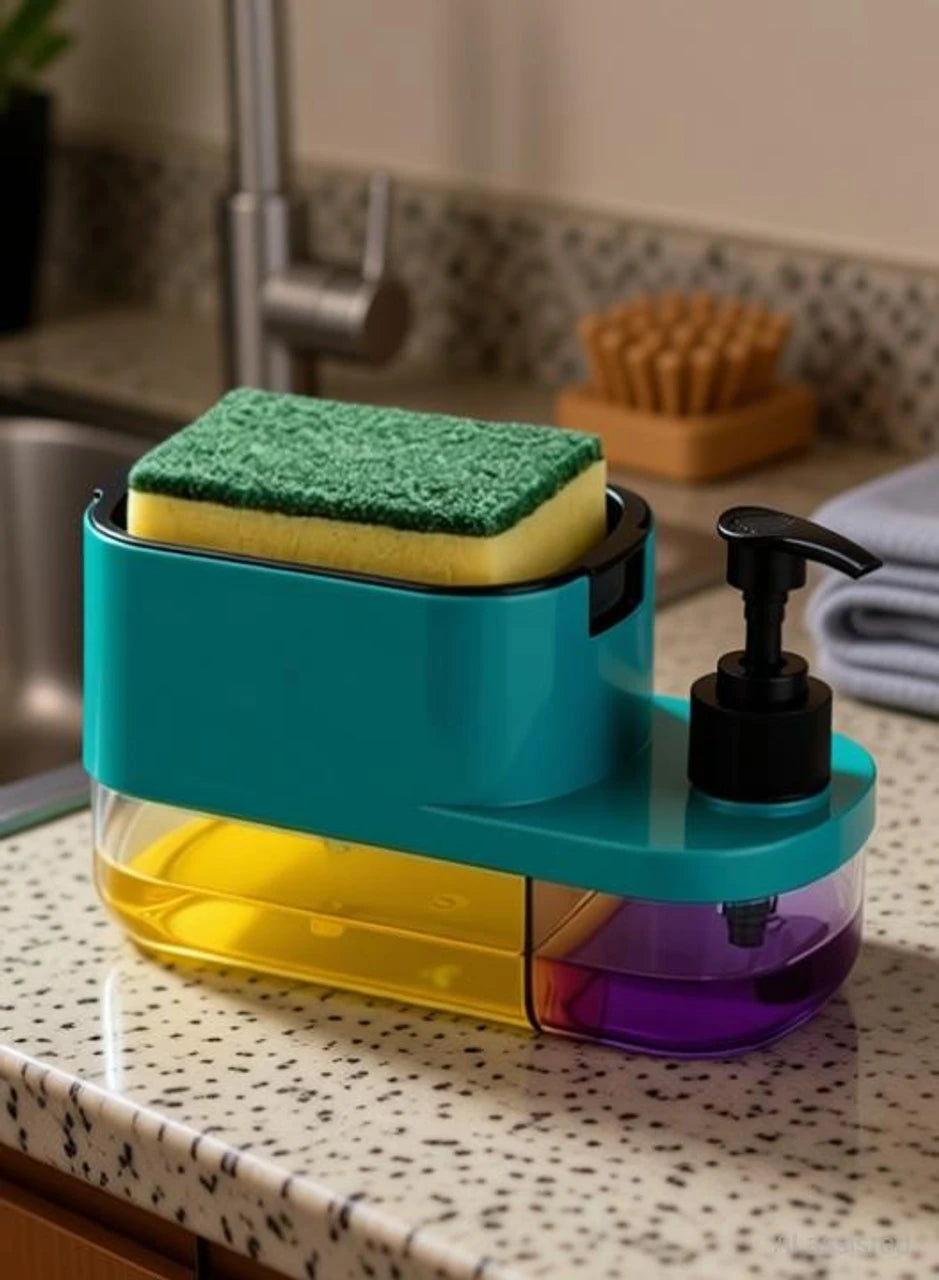 3-in-1 Kitchen Soap Dispenser with Sponge Holder | Press Pump Liquid Soap Organizer
