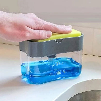 2-in-1 Press Soap Dispenser with Sponge Holder | Refillable Kitchen Dish Soap Pump