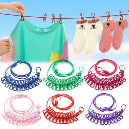 Portable Windproof Clothes Drying Rope with 12 Clips – Travel Laundry Line | Buy 1 Get 1 FREE