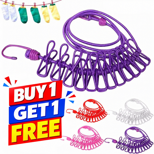 Portable Windproof Clothes Drying Rope with 12 Clips – Travel Laundry Line | Buy 1 Get 1 FREE