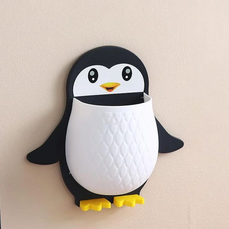 3PC Penguin Wall-Mounted Storage Holder Combo | Multi-Purpose Bathroom & Kitchen Organizer | Toothbrush, Makeup Brush & Stationery Holder