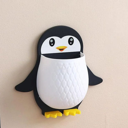 3PC Penguin Wall-Mounted Storage Holder Combo | Multi-Purpose Bathroom & Kitchen Organizer | Toothbrush, Makeup Brush & Stationery Holder