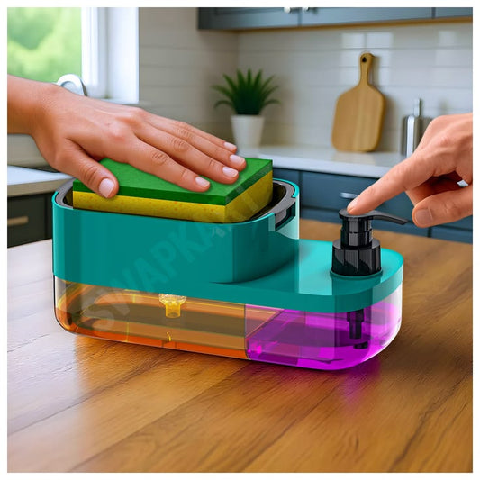 3-in-1 Kitchen Soap Dispenser with Sponge Holder | Press Pump Liquid Soap Organizer