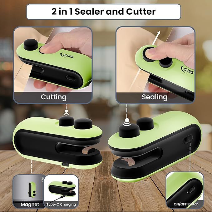 Rechargeable Mini Bag Sealer & Cutter – 2-in-1 USB Type-C Portable Heat Sealing Machine for Food Storage