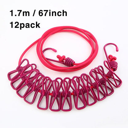 Portable Windproof Clothes Drying Rope with 12 Clips – Travel Laundry Line | Buy 1 Get 1 FREE