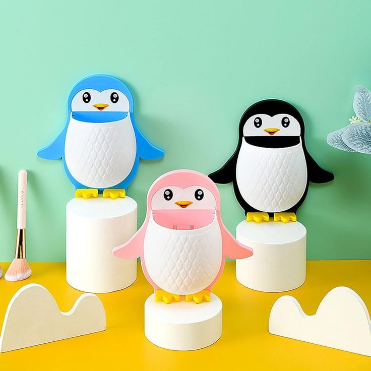 3PC Penguin Wall-Mounted Storage Holder Combo | Multi-Purpose Bathroom & Kitchen Organizer | Toothbrush, Makeup Brush & Stationery Holder