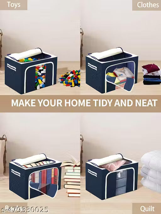 66L Foldable Clothes Storage Box with Steel Frame | Wardrobe Organizer Bag for Sarees, Blankets, Clothes & Bedding
