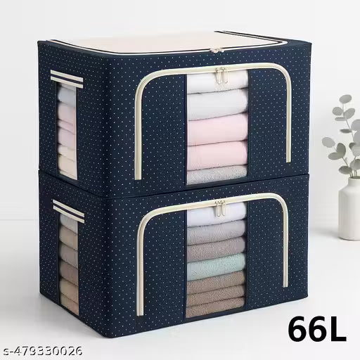 66L Foldable Clothes Storage Box with Steel Frame | Wardrobe Organizer Bag for Sarees, Blankets, Clothes & Bedding