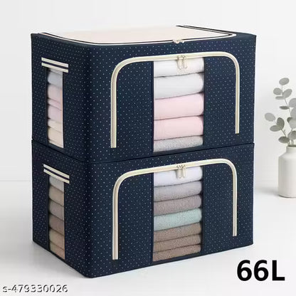 66L Foldable Clothes Storage Box with Steel Frame | Wardrobe Organizer Bag for Sarees, Blankets, Clothes & Bedding