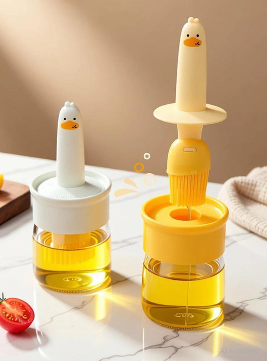 2-in-1 Oil Dispenser & Silicone Basting Brush Bottle – Cute Duck Design for BBQ, Baking & Cooking
