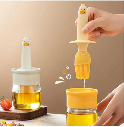 2-in-1 Oil Dispenser & Silicone Basting Brush Bottle – Cute Duck Design for BBQ, Baking & Cooking