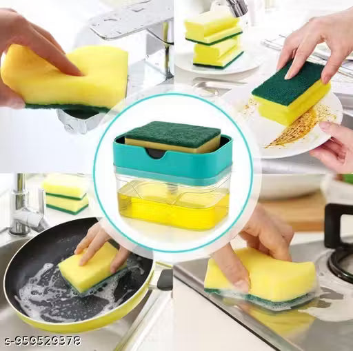 2-in-1 Press Soap Dispenser with Sponge Holder | Refillable Kitchen Dish Soap Pump