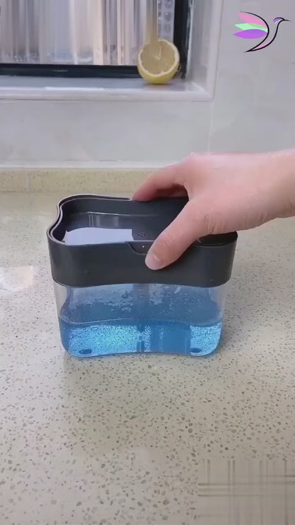 2-in-1 Press Soap Dispenser with Sponge Holder | Refillable Kitchen Dish Soap Pump