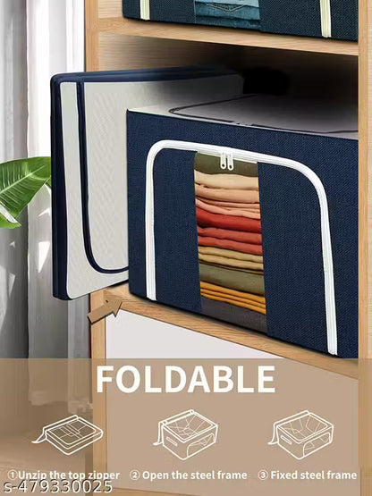 66L Foldable Clothes Storage Box with Steel Frame | Wardrobe Organizer Bag for Sarees, Blankets, Clothes & Bedding