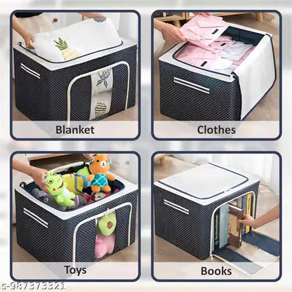 66L Foldable Clothes Storage Box with Steel Frame | Wardrobe Organizer Bag for Sarees, Blankets, Clothes & Bedding